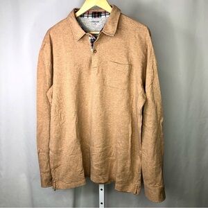Lands' End long sleeve polo shirt double thick jersey knit plaid flannel trim L